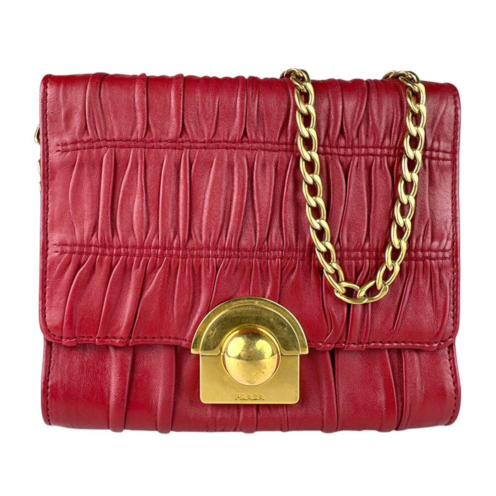 Prada Nappa Gaufre shoulder bag gathered pleated leather Red